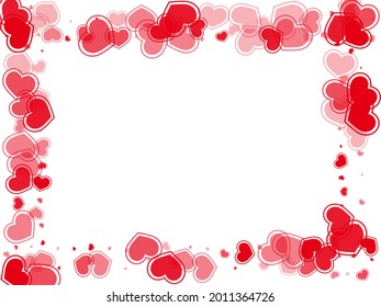 Corazones rojos brillantes volando ilustración vectorial. Elegante decoración de fiesta de vacaciones. Los corazones enmarcados adoran los símbolos emocionales aislados en un fondo transparente. Decoración romántica dulce.