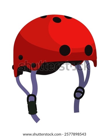 A bright red helmet features black ventilation holes and adjustable straps, designed for safety in sports like skating and cycling. This protective gear emphasizes comfort and reliability.