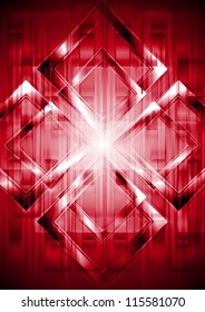 Diseño rojo brillante de alta tecnología. Cuadrados abstractos. Fondo vectorial Eps 10