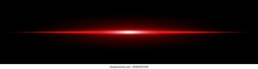 Bright red horizontal light beam on a black background. Glowing laser effect creating a futuristic and sci-fi aesthetic. Suitable for technology, energy, speed, and digital design themes