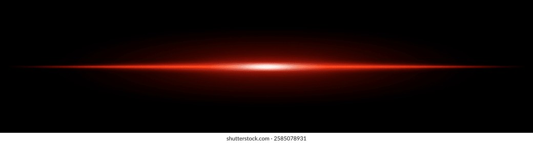 Bright red horizontal light beam on a black background. Glowing laser effect creating a futuristic and sci-fi aesthetic. Suitable for technology, energy, speed, and digital design themes