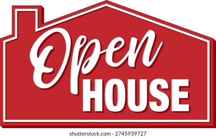 A bright red, house-shaped open house sign vector illustration designed for real estate marketing. Featuring clear “Open House” text, this sign is ideal for attracting potential buyers and directing them to property viewings. Perfect for outdoor, double-sided, and weather-resistant applications.