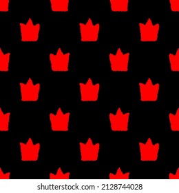 Bright red ink crowns isolated on black background. Cute monochrome royal seamless pattern. Vector simple flat graphic hand drawn illustration. Texture.