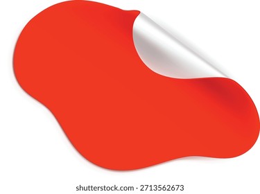 Etiqueta adhesiva de color rojo brillante de forma irregular que se desliza hacia atrás para revelar una superficie adhesiva blanca de respaldo