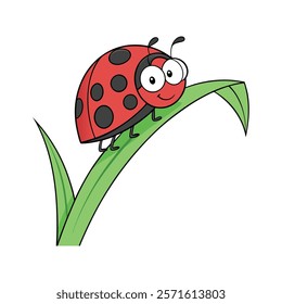 Bright Red Ladybug Cartoon Character Crawling with Joy