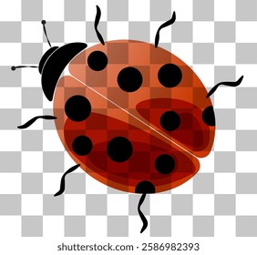 Bright red ladybug illustration on a transparent background showcasing its unique features and vibrant color