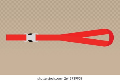 Cordão vermelho brilhante com fivela de prata, perfeito para crachás de identificação, materiais de conferência e acessórios profissionais.
