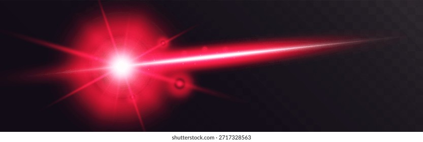 Feixe laser vermelho brilhante com brilho intenso e listras claras no fundo escuro