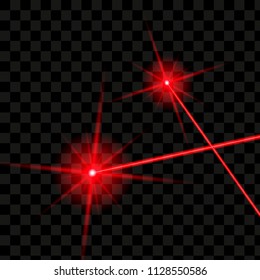 Bright red laser rays on a transparent background Vector illustration 