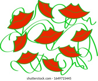 The bright red lips in green squiggle lines. The wild crazy mood.