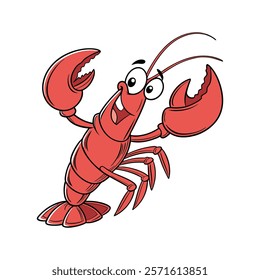 Bright Red Lobster Cartoon Character Clawing with Happiness