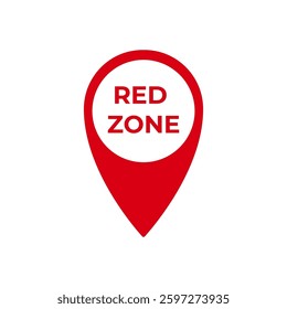Bright red location marker icon with bold white text inside a circular shape indicating a red zone.