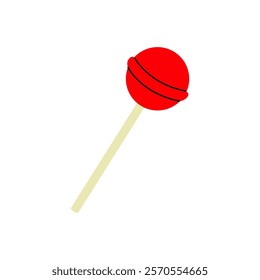 Bright red lollipop with a stick on a white background showcasing sweet treat simplicity