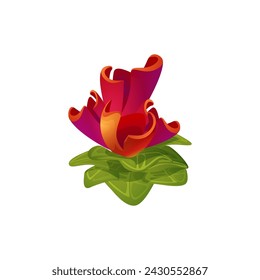 Bright red magic flower flat style, vector illustration isolated on white background. Decorative design element for online games, nature, beautiful plant