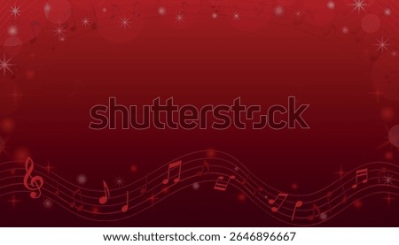 Bright red musical frame. Musical gradient backdrop with flowing notes and symbols for album covers, banners, flyers, ads, karaoke, cards, certificates