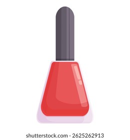 Bright red nail polish bottle is standing on a white background