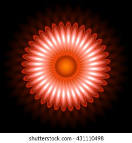 Bright red neon circle. Neon gradient pattern on a black background. Element of decor. To design. Universal application. Vector illustration