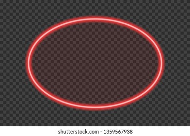 Bright red neon frame with transparent tablet isolated on a transparent background.