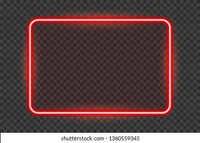 Bright Red Neon Frame With Transparent Tablet Isolated On A Transparent Background.