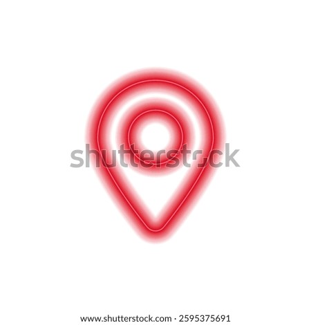 Bright red neon location pin glowing vividly, representing precise gps navigation and map guidance.
