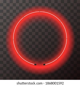 Bright red neon round frame, template on transparent background