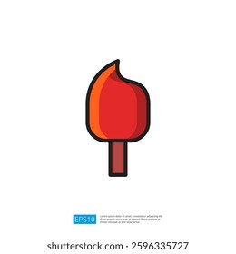 Bright Red and Orange Fire Icon Featuring a Matchstick Flame Element in Minimalist Graphic Design Format With Bold Colors