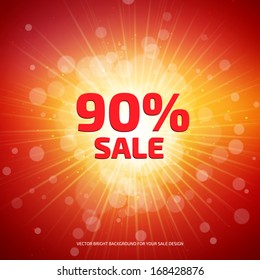 Bright Red And Orange Sale Background With Rays.