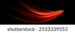 Bright red orange speed line wave.  Abstract bent stripes of dynamic motion.Speed ​​acceleration of traffic on a night road.Vector.