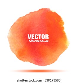 Bright red - orange transparent honey watercolor vector circle stain isolated on white background with realistic paper watercolor texture. Aquarelle vibrant spot. Blur wash drawing design element.
