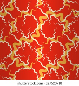 Bright red ornamental seamless pattern background in network style. Entangled medley repeatable backdrop. Classic tracery. Vivid, symmetrical design for game, ads, web or other purpose.