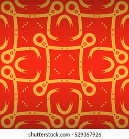 Bright red ornamental seamless pattern background in tracery style. Complicated puzzle repeatable backdrop. Contemporary texture. Colored, graphic design for curtain, fabric, surface or other purpose.