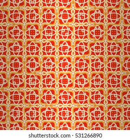 Bright red ornamental seamless pattern background in tracery style.