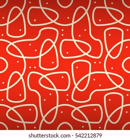 Bright red ornamental seamless pattern in tracery style.