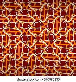 Bright red ornamental seamless pattern in big data style. Intricate puzzle repeatable backdrop. Vector background. Contemporary motif.