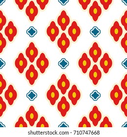 Bright red ottoman rhombuses repeat vector pattern. Bold fabric background ornament in eastern inspired style.