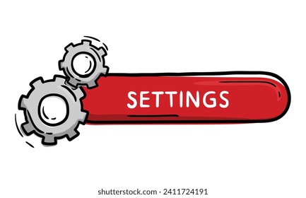 Hellroter Oval-Sticker-Button für die Design-Doodle-Hand mit Zahnradsymbol und Texteinstellungen