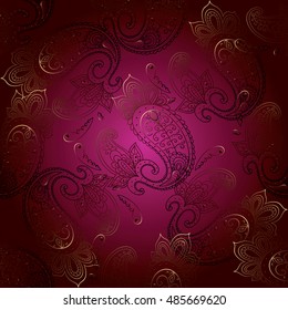 Bright red Paisley floral vintage  vector seamless pattern, background wallpaper, illustration with vintage stylish beautiful decorative gold paisley ornaments. Luxury modern elegant endless texture.