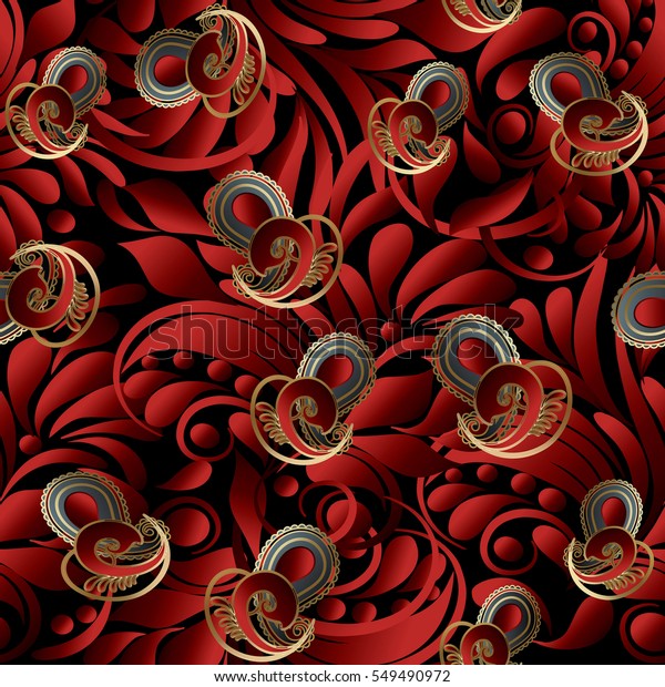 Bright Red Paisley Seamless Pattern Background Stock Vector Royalty Free 549490972