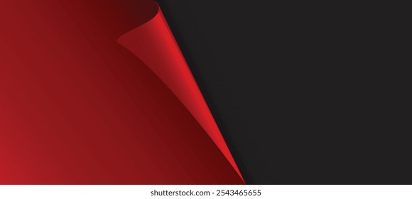 Bright red paper curling at the edge against a dark background blank banner design convenient for Black Friday or Christmas deals. Vector Illustration.