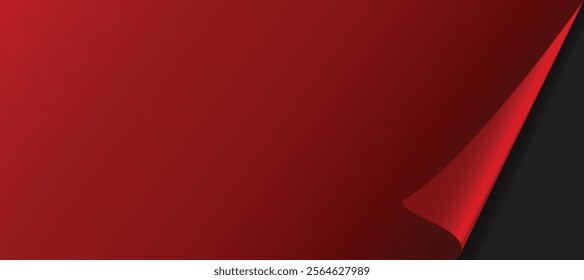 Bright red paper curling at the edge against a dark background blank banner design convenient for Black Friday or Christmas deals. Vector Illustration.