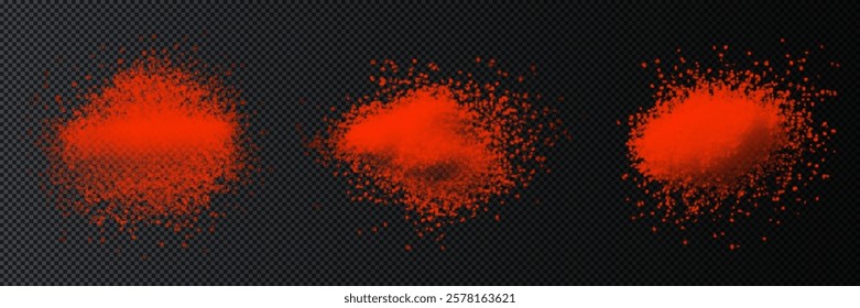 Bright red paprika powder scattered on a dark background, showcasing its rich texture and vibrant color. The fine granules and bold hue make it perfect for spice, cooking, and culinary-themed visuals.