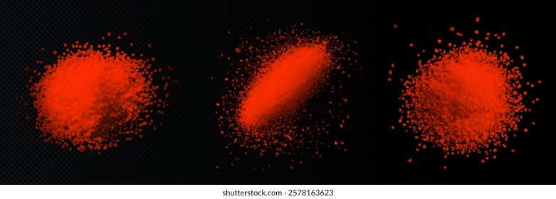 Bright red paprika powder scattered on a dark background, showcasing its rich texture and vibrant color. The fine granules and bold hue make it perfect for spice, cooking, and culinary-themed visuals.