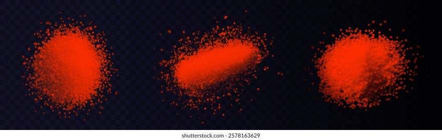 Bright red paprika powder scattered on a dark background, showcasing its rich texture and vibrant color. The fine granules and bold hue make it perfect for spice, cooking, and culinary-themed visuals.