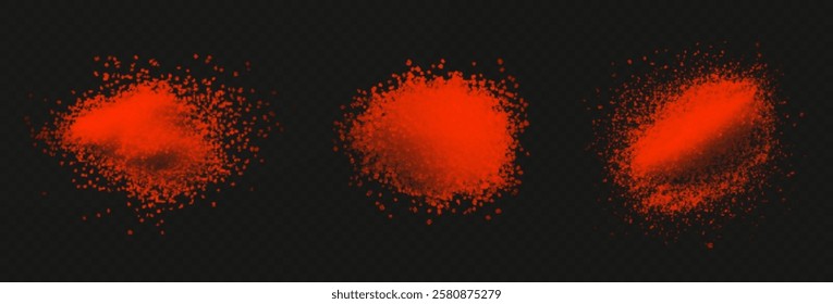 Bright red paprika powder scattered on a dark background, showcasing its rich texture and vibrant color. The fine granules and bold hue make it perfect for spice, cooking, and culinary-themed visuals.