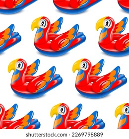 Bright red parrot on white background seamless pattern. Swimming toy, design to decorate summer holiday items. Vector.
