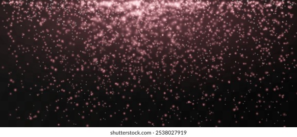 Bright red particles gently falling on a dark background, creating a magical and festive atmosphere. Glittering particles on a transparent background. Light with flares