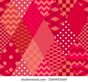 Bright red patchwork pattern. Seamless print for fabric, textile, wrapping paper. Vector quilt design.