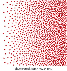 Bright red pattern of hearts on a white background. 