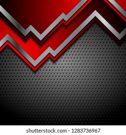 Bright red and perforated metallic abstract technology background. Vector design