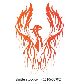 a bright red phoenix with flapping wings